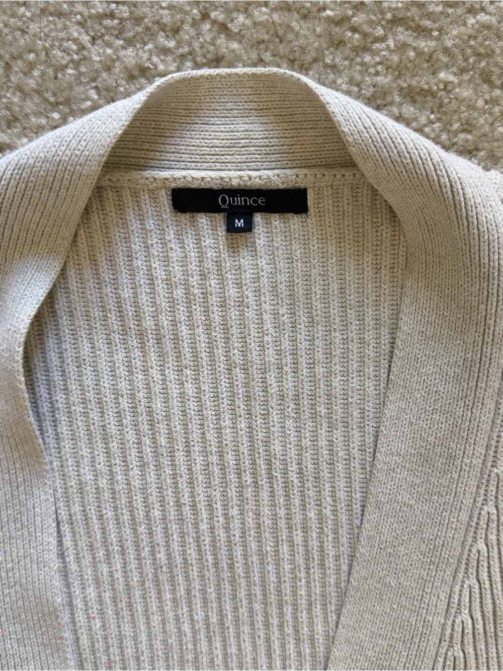 Quince 100% Cotton Open-Front Ribbed Cardigan in Cream Size M - Picture 3 of 11
